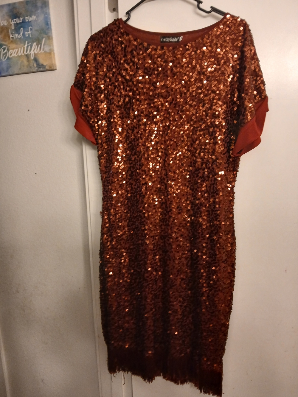 PrettyGuide Copper Sequin Short Sleeve Dress Made To Look 1920s